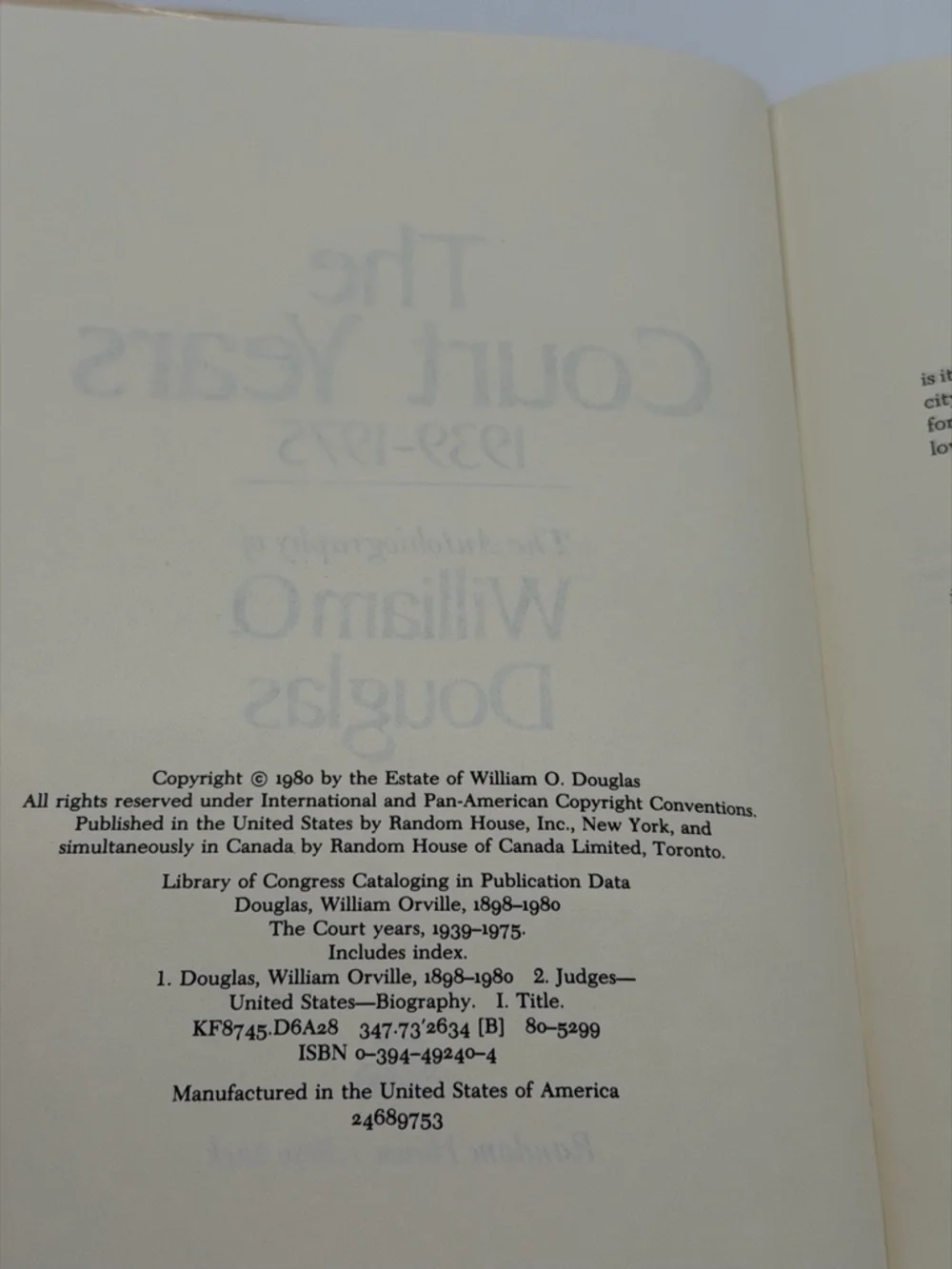 The Court Years 1939-1975: The Autobiography of William O. Douglas - Hardcover